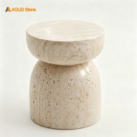 Tabouret d'appoint en marbre beige de luxe en forme d'heure de pointe. Table d'appoint élégante, durable, mobile, de style organique moderne, sculpture décorative pour salon