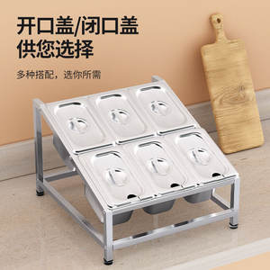 ชั้นวางชามสแตนเลสแบบเอียงสองแถว ขนาด 1/9 สำหรับเก็บเครื่องปรุงรส ใช้ในโรงแรม บริการอาหาร แบบตั้งพื้นทรงสี่เหลี่ยม - Product Image 2