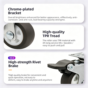 Twin Wheel Caster 3 Inch 75mm Grey Tpr Wheel Tire Hollow Kingpin Side Lock Brake Smooth Rolling Floor Protective For Server <b>Rack</b> - Product Image 2
