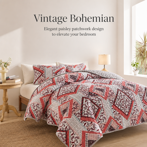 Ensemble de couvre-lit matelassé <span class=keywords><strong>Versailles</strong></span> Paisley 3 pièces, imprimé numérique, style bohème, en polyester - Product Image 2