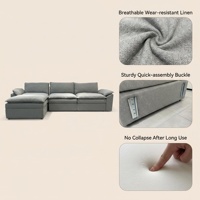 Canapé modulaire Chesterfield à trois places en tissu, assemblage facile, canapé carré, modules amovibles, structure en forme de L, emballé plat