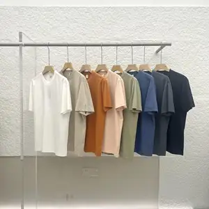 2024 Trống Màu Rắn Cơ Bản Tee Unisex Đồng Bằng Lỏng Phù Hợp Chống Thu Nhỏ Ngắn Tay Áo Áo Thun Cotton Pha Trộn Lụa Cảm Thấy Người Đàn Ông Của T Áo Sơ Mi