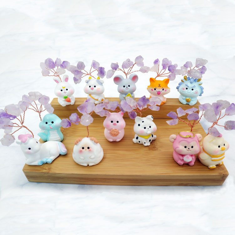 Натуральный Аметист Счастливое дерево 12 знаков зодиака брелок для животных база Рождественская елка для украшения дома исцеления/алюминиевый сплав