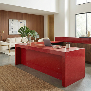 Encimera de Cuarzo Artificial de Grano Fino Rojo Brillante Moderno para Isla de Cocina, Diseño Interior Audaz, Encimera de Tocador - Product Image 6