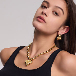 كليورو مكتنزة من الفولاذ المقاوم للصدأ قلادة سوار مجموعة أقراط قلب مجوف معلقة مقاومة للماء تشويه المجوهرات - Product Image 2