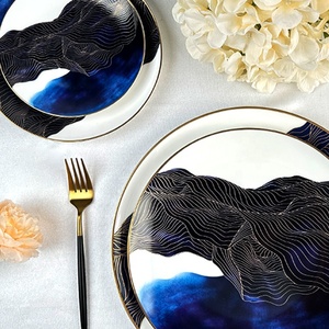Cadeaux de mariage, vaisselle de luxe, assiette en céramique bleue, ensembles de vaisselle - Product Image 5