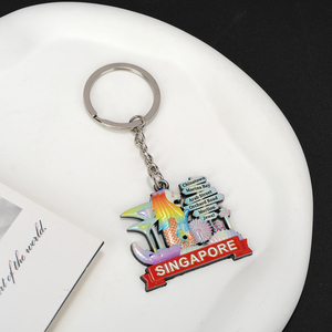 Wholesale Custom Singapore Style Embossment Zinc Alloy Tourism Souvenirs Keychain Printing <strong>Merlion</strong> Printed Keychain