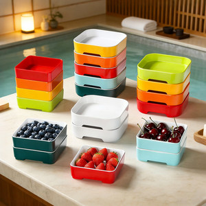 Xiangyuan <b>melamine</b> tableware <b>plates</b>, two-color stackable square fruit <b>plates</b>, creative hot pot restaurant buffet side dish - Product Image 4