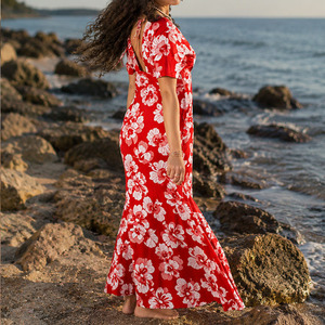 Vestido de verano con estampado Aloha, diseño personalizado, elegante, con cuello en V profundo, ajustado, de alta calidad, 100% rayón, vestidos elegantes. - Product Image 4