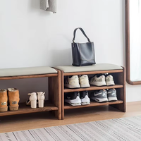 Meuble de rangement d'entrée en bois de noyer noir personnalisé banc décor à la maison avec étagère à chaussures caractéristique