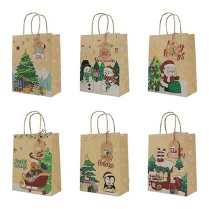 12 bolsas de papel de regalo de Navidad marrón Kraft con asa Goodie Kraft fiesta Favor bolsas de dulces para vacaciones bolsas de regalo de Navidad - Product Image 3