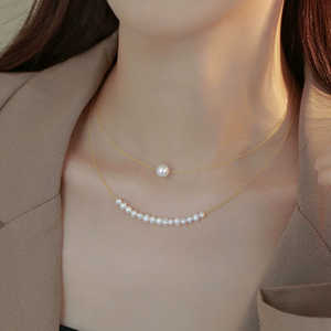 Collier en perles naturelles rétro français pour femmes, chaîne de clavicule empilée en or 14 carats, cadeau pour la fête de Qixi pour petite amie - Product Image 3