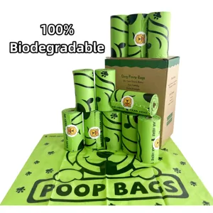 Custom Eco Friendly Compostable Biodegradable Cornstarch Scented Pet Doggie Dog Poop Trash Bag With Holder Dispenser
