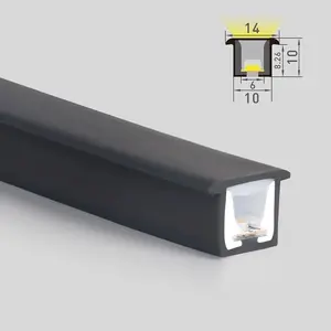 Proyecto de ingeniería Calidad Tubo de silicona flexible negro Curva superior Empotrada Flex LED Tira de luz de neón para pared de muebles negros