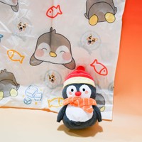 Porte-clés en peluche pingouin 10 cm, personnalisable sans MOQ, pochette en peluche écologique recyclée avec sac de courses pliable et jouet en peluche
