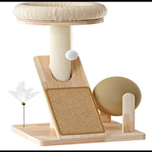 Árbol para Gatos de Madera Maciza Natural de 29.53 Pulgadas con Poste Rascador de Sisal y Bola Giratoria, Torre Compacta para Gatos - Product Image 5