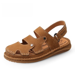 Men's <b>Gladiator</b> <b>Sandals</b> Genuine Leather Casual Beach Shoes Breathable Slip-On Outdoor Slippers - Product Image 3