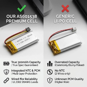 แบตเตอรี่ลิเธียมไอออนแบบ Pouch 3.7V 300mAh เซลล์โพลิเมอร์แบบแบน พร้อม NTC และ PCM ในตัว สำหรับระบบควบคุมการเข้าออกด้วยสมาร์ทล็อค - Product Image 3