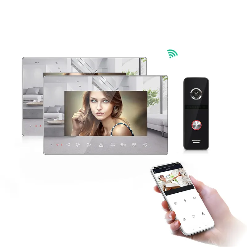 Tuya smart app controle ip wi-fi monitor de telefone video da porta intercomunicador apartamento para efeito de espelho plano
