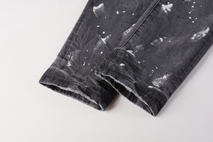 Jeans Neri Strappati da <span class=keywords><strong>Uomo</strong></span>, Design Distressed, Vestibilità Regolare, Casual, Invernali, Lavati, per Motociclisti - Product Image 6