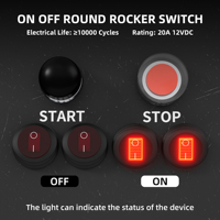Interrupteur à bascule rond étanche IP67 12V 20A 250VAC avec LED rouge, SPST 3 broches KCD1 pour voiture, bateau, marine
