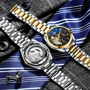 CHENXI arloji mekanis pria gesper lipat tunggal hitam fase bulan berongga perspektif penjualan laris modis dan bergaya