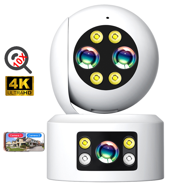 Indoor Home Security Camera Dual Lens 10X Optical Zoom Baby Monitor Night Vision 2-Way Audio CCTV PTZ Camera CMOS
