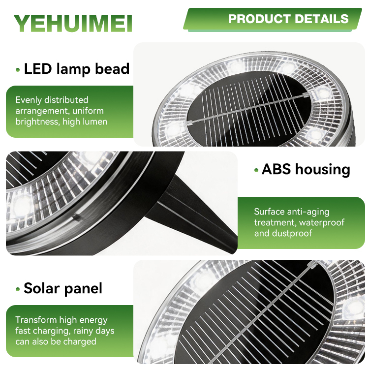 Solar Garden Lights Ground 8LED Round ABS White/Warm IP65 Waterproof Garden Court Yard Decoration Stake Lamps · image 2