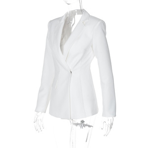 MF automne hiver nouvelle mode femme Blazer Sexy dos nu mince costume veste manches longues solide motif tissé Anti-rides manteau - Product Image 3