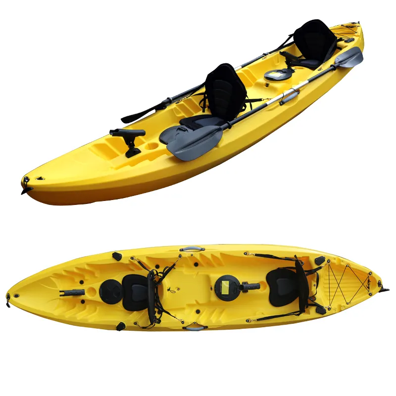 Commercio all'ingrosso 12ft Tandem mare seduto sulla parte superiore Kayak 3 persone in plastica pesca Kayak canoa touring boat