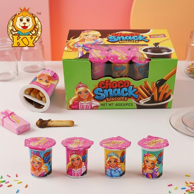 Wholesale Crispy Biscuit with Sweet Liquid Chocolate Flavor Jam Biscuit Dipped Chocolate Snacks for Girl's Party