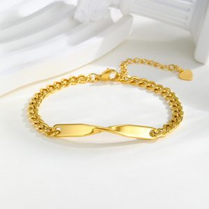 Bracelet en acier inoxydable 316L plaqué or 18 carats torsadé avec barre d'identification pour <span class=keywords><strong>couple</strong></span>, gravable, chaîne <span class=keywords><strong>gourmette</strong></span> torsadée Mobius, bijou étanche, cadeau - Product Image 5