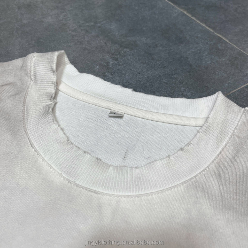 OEM Custom Streetwear Raw Edge Neck Distressed Oversized t Shirt Short ...