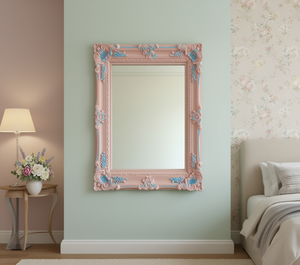กระจกติดผนังสไตล์บาโรก ลายดอกไม้สีชมพูและสีฟ้า กรอบเรซิ่นทรงสี่เหลี่ยมผืนผ้า ขนาด 33x37 ซม. กระจกตกแต่งบ้าน - Product Image 2