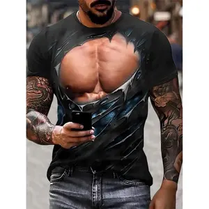 Personnalisation graphique Hommes 3D Muscle Tattoo Gold Chain Print T-Shirt Short Sleeve Digital Printing Fashion Shirts Tops Cheap Tee - Product Image 3