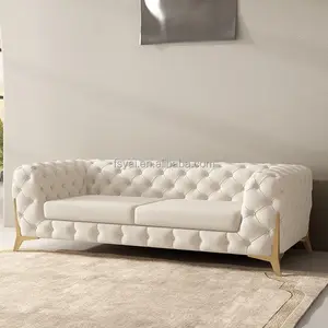 Nuovo telaio in legno sectionals casa mobili soggiorno Chesterfield utilizzato a tre posti divano in pelle vera