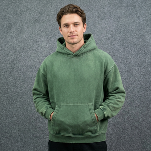 <b>Oversized</b> Green Cotton Hoodie Men Solid Color Pocket Casual Hooded <b>Sweatshirt</b> <b>Vintage</b> Streetwear Style Regular Fit - Product Image 2