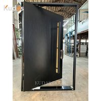 Porte d'entrée pivotante moderne en aluminium moulé cannelé noir avec poignée LED, pour villa, maison, extérieur, porte de sécurité avec serrure intelligente
