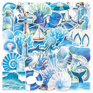 Paquete <span class=keywords><strong>de</strong></span> Pegatinas Promocionales con Temática del Océano Azul, Calcomanías Impermeables <span class=keywords><strong>de</strong></span> <span class=keywords><strong>Vida</strong></span> Marina Azul para Decoración <span class=keywords><strong>de</strong></span> Computadoras Portátiles, Álbumes <span class=keywords><strong>de</strong></span> Recortes y Botellas <span class=keywords><strong>de</strong></span> Agua - Product Image 3