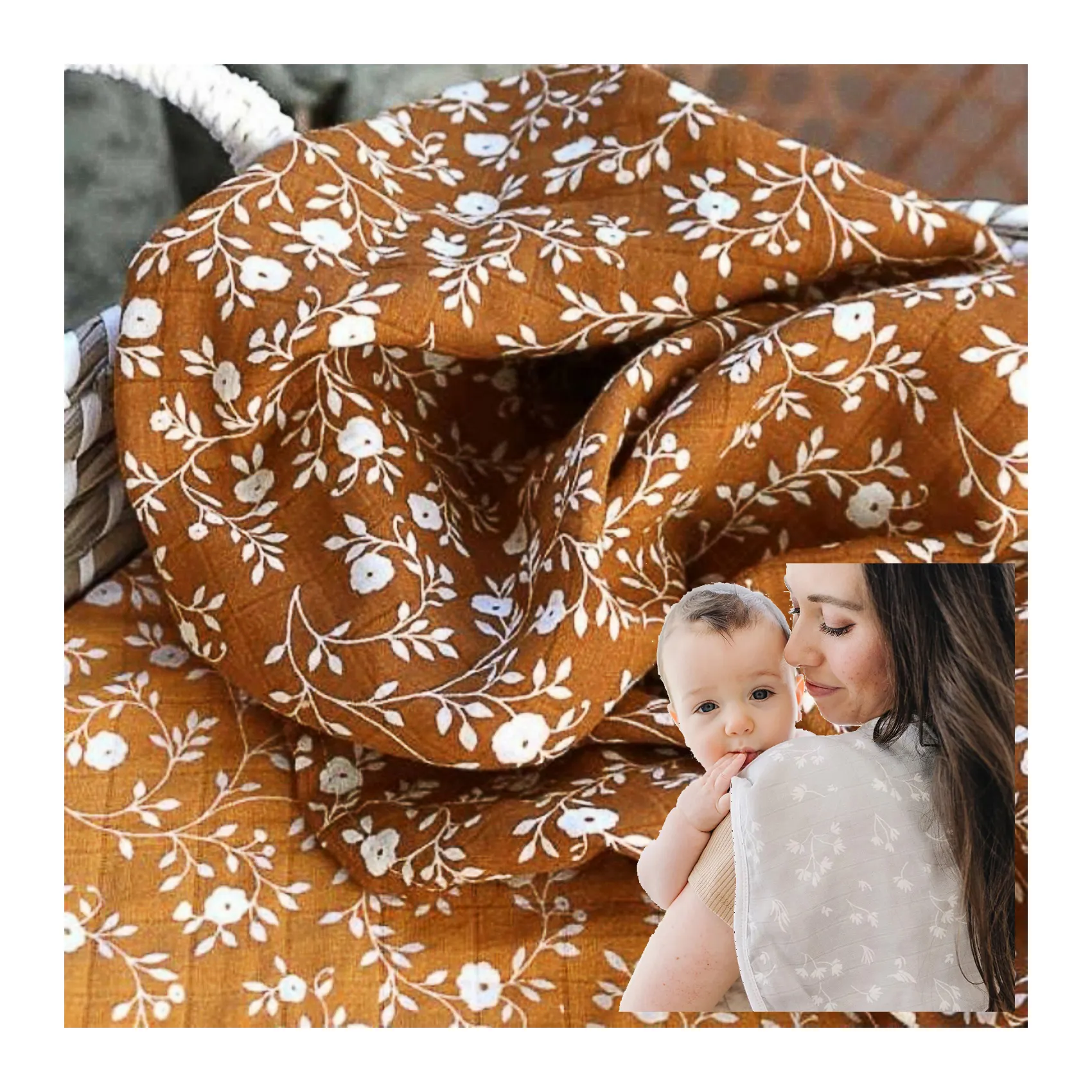 Tela de gasa a cuadros de muselina de algodón orgánico 100% personalizada de seis capas para mantas de bebé