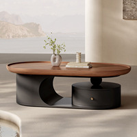 Table basse ovale de style antique, design créatif minimaliste, table centrale en bois pour la maison, table de salon avec rangement, table à thé
