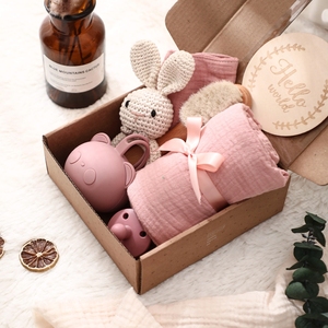 PTZ1539 attivo stile Baby mussola di cotone coperta e dentizione sonaglio Set doccia neonato regalo con scatola pietra miliare <span class=keywords><strong>per</strong></span> i <span class=keywords><strong>neonati</strong></span> di primavera - Product Image 1
