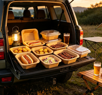 Boîte carrée en papier kraft laminé mat imperméable, conteneur alimentaire jetable pour pique-nique en plein air, camping