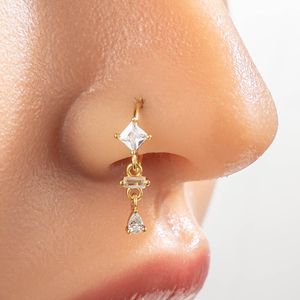 HENGSEN Bijou de <span class=keywords><strong>piercing</strong></span> nasal plaqué or 18 carats avec <span class=keywords><strong>anneau</strong></span> carré en zircon cubique et pendentif goutte d'eau pour femme 164-6 # - Product Image 1