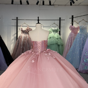 Vestido de Quinceañera 5957, Exquisito, Color Rosa, con Perlas, Estilo Princesa, Largo hasta el Suelo, con Apliques de Cuentas Naturales, Estampado de Cristal, para Fiesta - Product Image 4