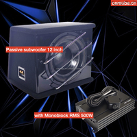 Subwoofer actif pour voiture 12 pouces 800W 2+2 Ohm RMS, caisson de subwoofer trapézoïdal avec amplificateur de voiture monobloc