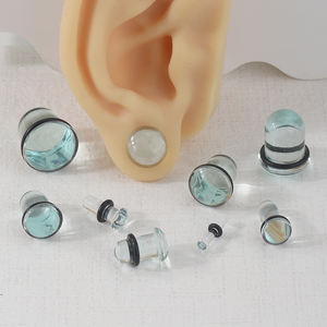 1 paire de plugs en verre pour tunnel, 1,6 mm-16 mm, calibres à simple évasement, boucles d'oreilles avec anneau en O noir, bijoux d'étirement pour unisexe - Product Image 6