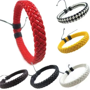 Кожаный плетеный браслет в стиле панк, черный/коричневый/белый/желтый, мужские аксессуары, украшения для дома, кожаные браслеты черного цвета