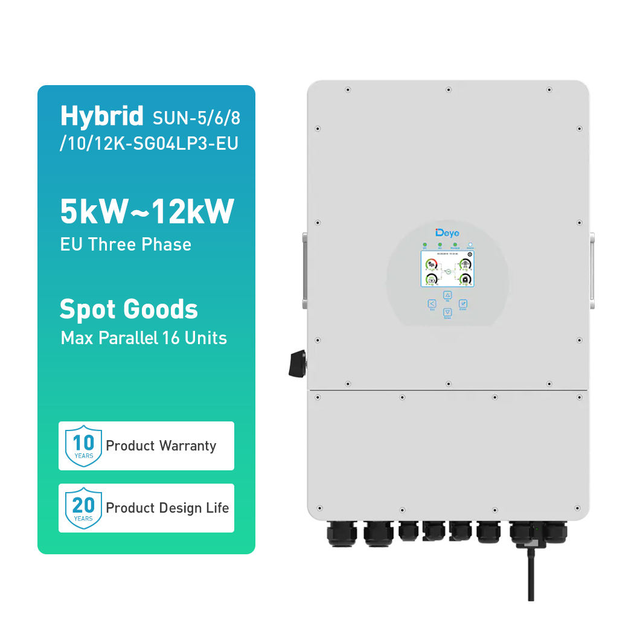 Three Phase Hybrid Solar Inverter 5-12kW SUN-5/6/8/10/12K-SG04LP3-EU Lead-Acid/Lithium-ion Battery 97.6% Efficiency 5-Year