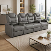 Ensemble de canapés inclinables électriques extensibles en cuir véritable 4 places, canapé moderne pour home cinéma avec mousse à mémoire de forme pour salon